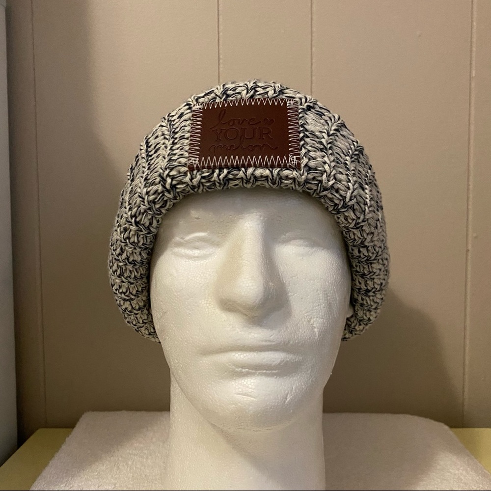 Love your melon navy and white slouch beanie hat with removable Pom Pom - Picture 2 of 6